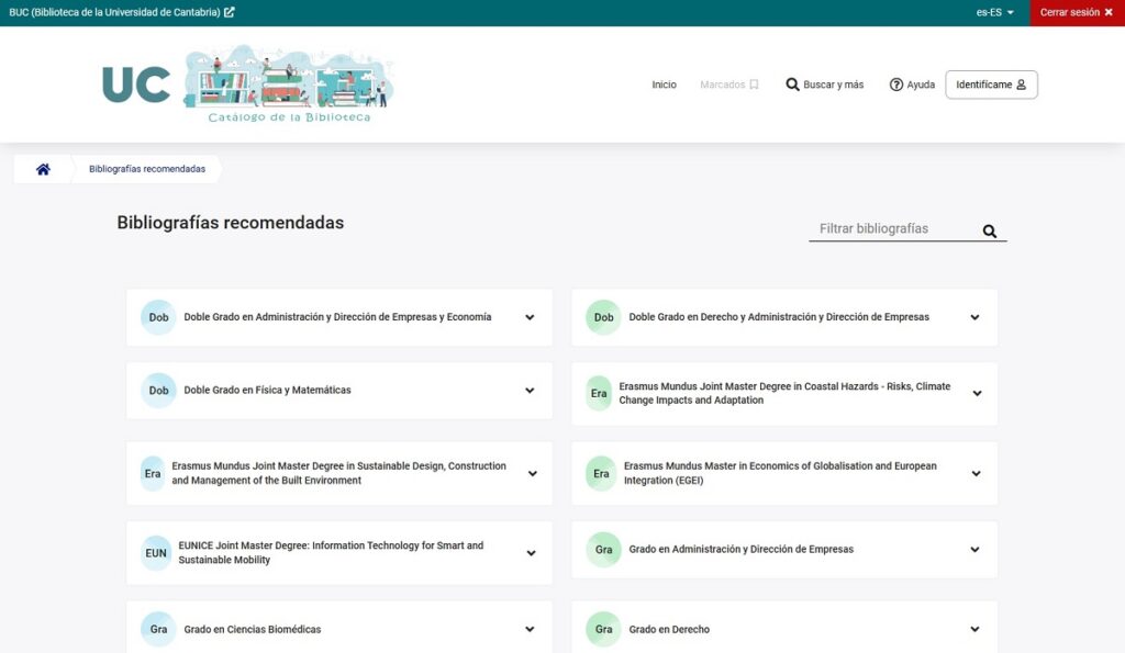 Bibliografías recomendadas de la Biblioteca de la Universidad de Cantabria