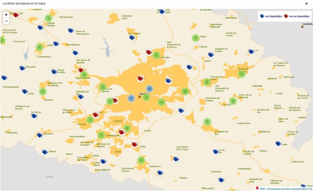 Mapa interactivo ejemplares Red de Bibliotecas Públicas de la Comunidad de Madrid